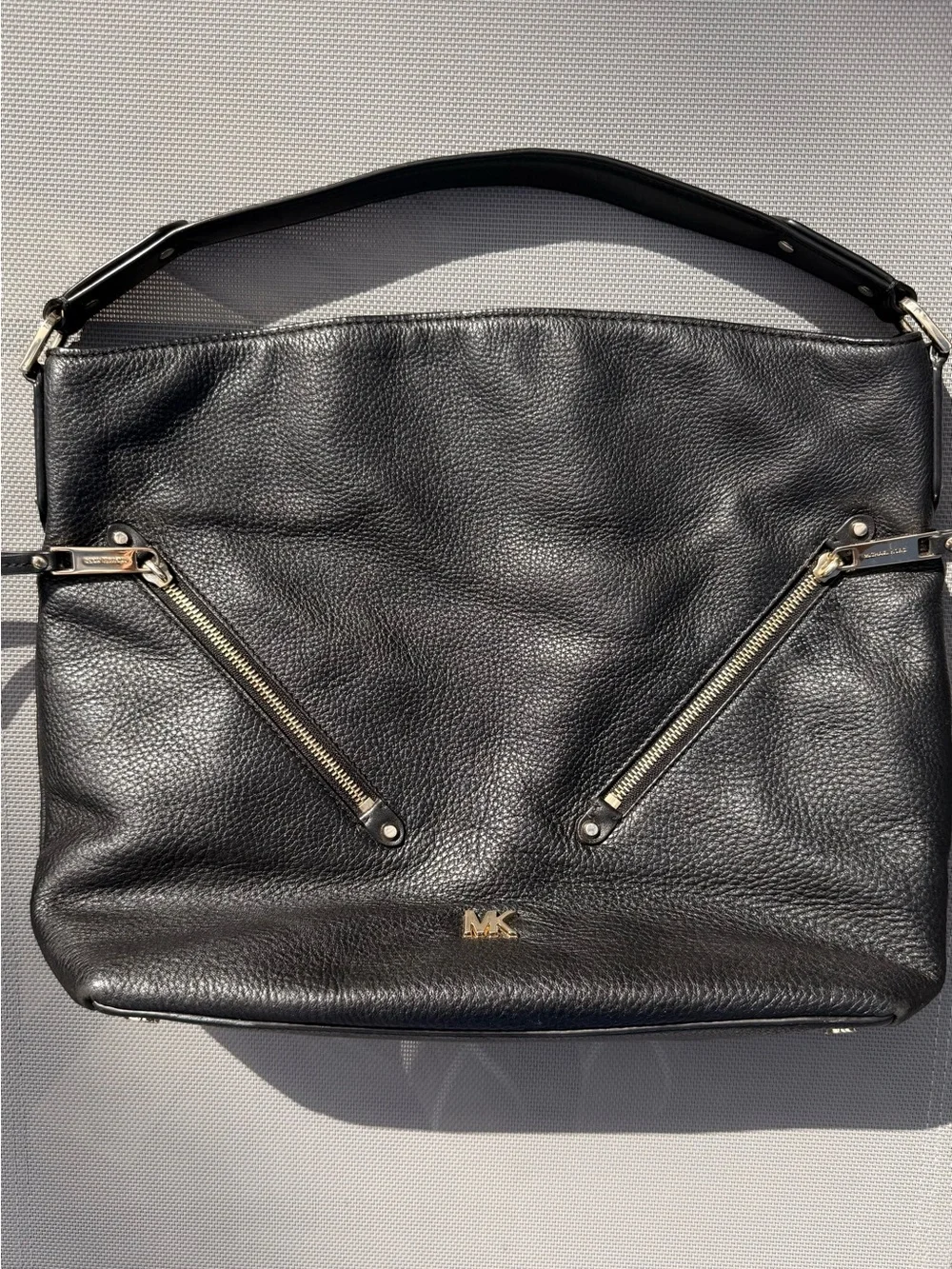 Michael Kors Evie Large Black Leather Hobo Bag with Gold Hardware